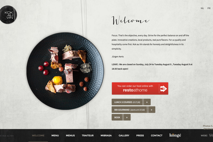 Restaurant Kok au Vin in Bruges website preview